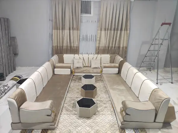 طقم مجلس كامل بيج مع طاولات سداسية