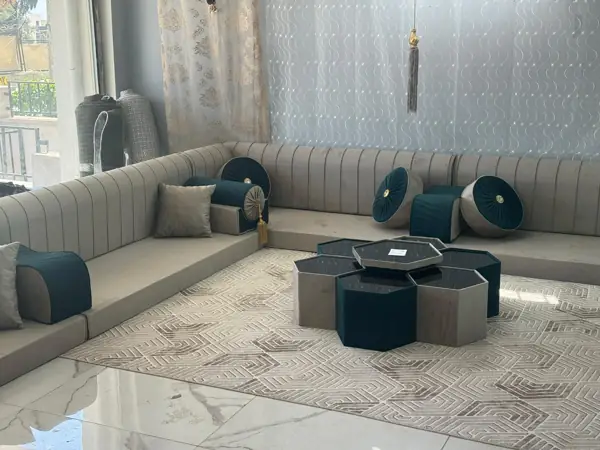 طقم مجلس كامل بيج وفيروزي